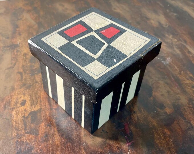 Artisan Crafted Decorative Box - Geometric Mid-Century Modern Style - Signed - 3.75" Cube