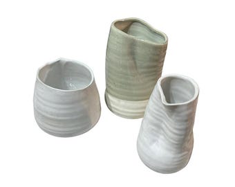 Wabi-Sabi Ceramic Vase Trio | Imperfect Gray & White Sculptural Vessels | Modern Minimalist Decor | Handcrafted Organic Forms