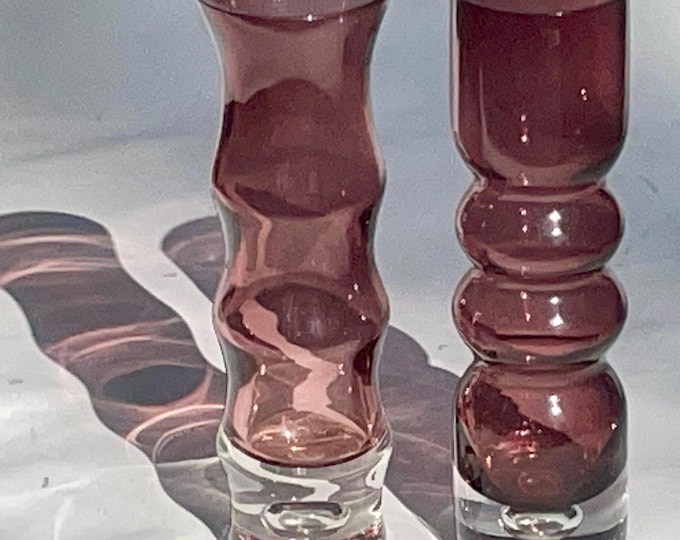 Pair MCM Red Bamboo Swedish Scandinavian Art Glass Vase