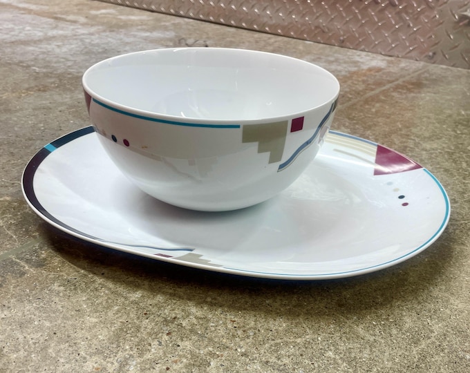 Vintage Studio Nova "Attitudes" Serving Set: Oval Platter and Bowl - Geometric Design, 1994-2000