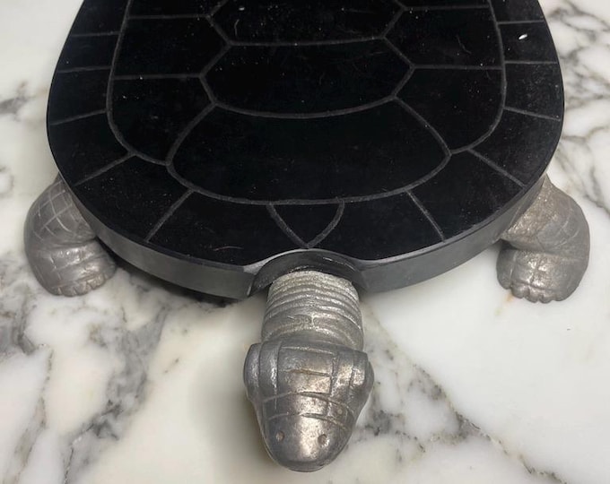 Turtle, Post-Modern Charcuterie Tray, in Marble with Chrome Accents, circa 1980
