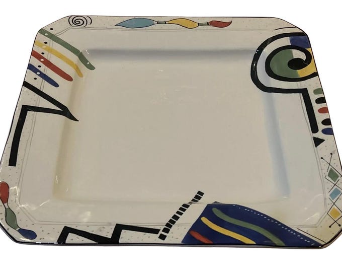 Rare Mikasa "Headline" Platter - Larry Laslo Design - 16" Square - Pristine, Unused Postmodern 80s Aesthetic