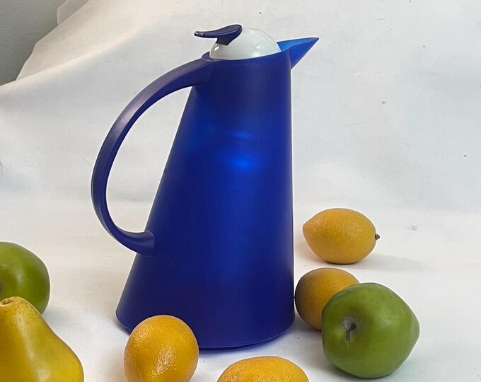 Vintage Mikasa Harbour Blue Thermal Carafe - Postmodern Design - 1990s - 12" Tall