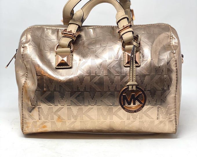Michael Kors Grayson Satchel | Metallic Gold Handbag | Iconic MK Design with Gold Hardware | Crossbody Shoulder Bag