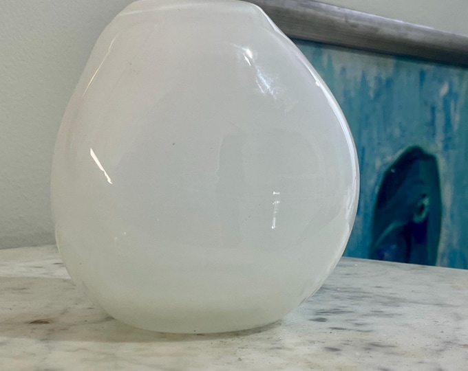 Abstract White Art Glass Vase | Hand Blown Postmodern Bud Vase | Minimalist Organic Design