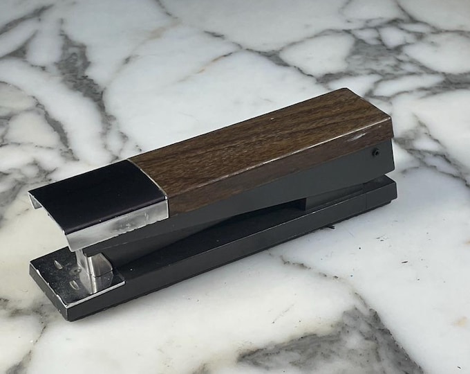 Vintage Acco 20 Stapler - Faux Woodgrain - Mid-Century Industrial Design - USA Made - 7"