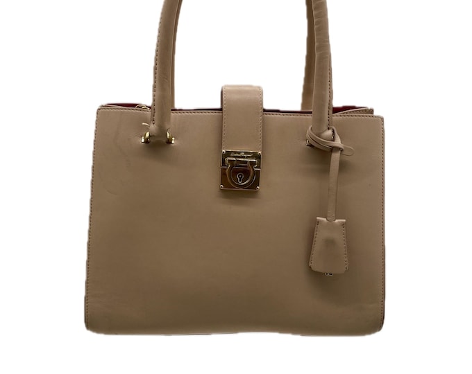 Vintage Salvatore Ferragamo "Marlene" Taupe Brushed Calfskin Top Handle Bag with Gancini Lock, Italy