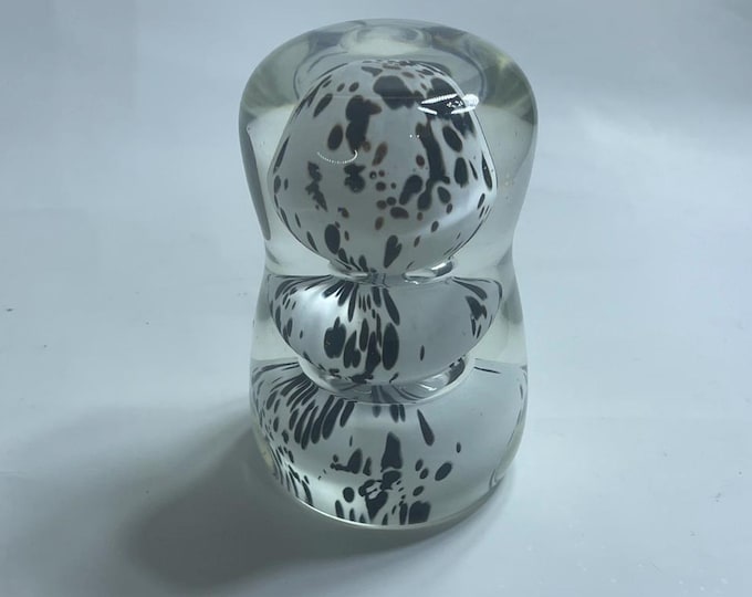 Vintage Murano Glass Biomorphic Paperweight in White with Black Speckles