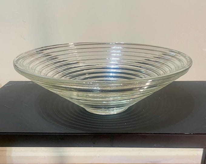 Art Deco Clear Glass Bowl - Concentric Rings - Iridescent Stacked Ribbed Design
