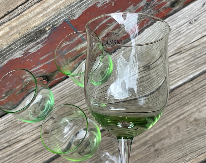 Vintage Dansk "Karin" Uranium Glass White Wine Glasses - Set of 4