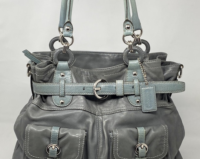 Authentic Vintage Coach Handbag #13205 | Grey Glove Leather Satchel Purse | Rare XL Bag