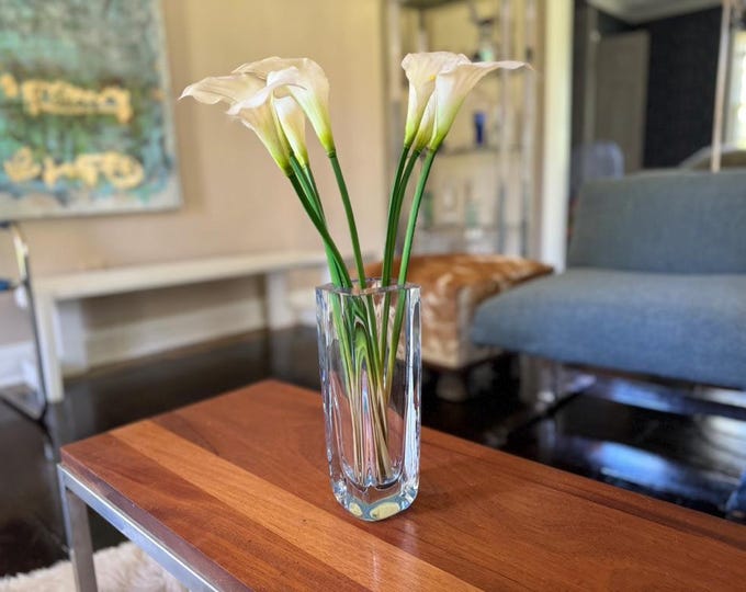 Mid-Century Modern Asta Strömberg Signed Crystal Cuboid Vase for Strömbergshyttan