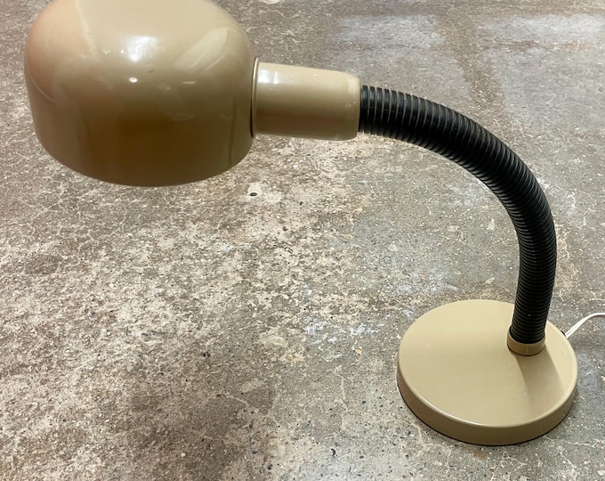 Vintage Postmodern Desk Lamp - Tan with Black Flex Arm - Orb Shade - Excellent Condition