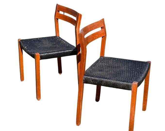 Pair of Arne Hovmand-Olsen Model #401 Dining Chairs for J.L. Møller, Denmark - Painted Seats