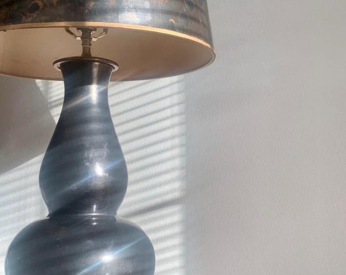 Vintage Double Gourd Table Lamp in the Style of Christopher Spitzmiller - Matte Bronze Finish, Gilt Base - 27"