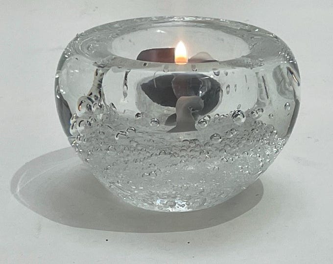 MCM Murano Style Clear Glass Bubble Votive / Candle Holder / Paperweight - 3.25" Diameter