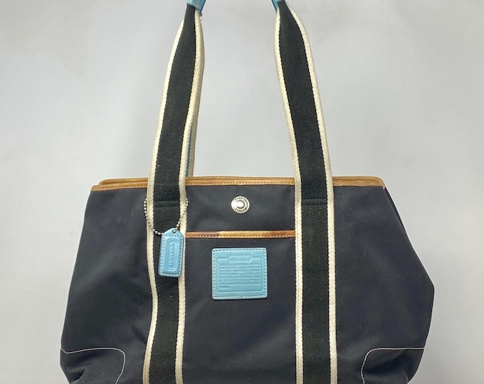 Vintage Coach Hampton Weekender 5656 Nylon Shoulder Handbag Purse Black Brown Blue