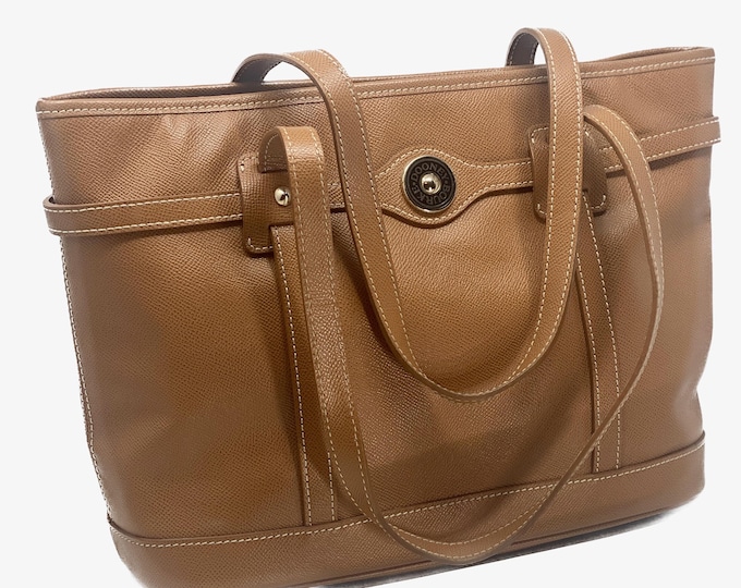 Vintage Dooney & Bourke Davis Logo Lock Tote - Brown Leather, Gold Hardware, Classic Style
