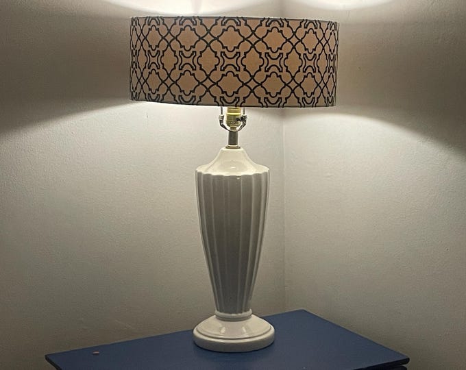 Vintage Danish Porcelain Table Lamp - Cream - Fluted Body - Incised Lines - 1970s - Schollert or Eslau