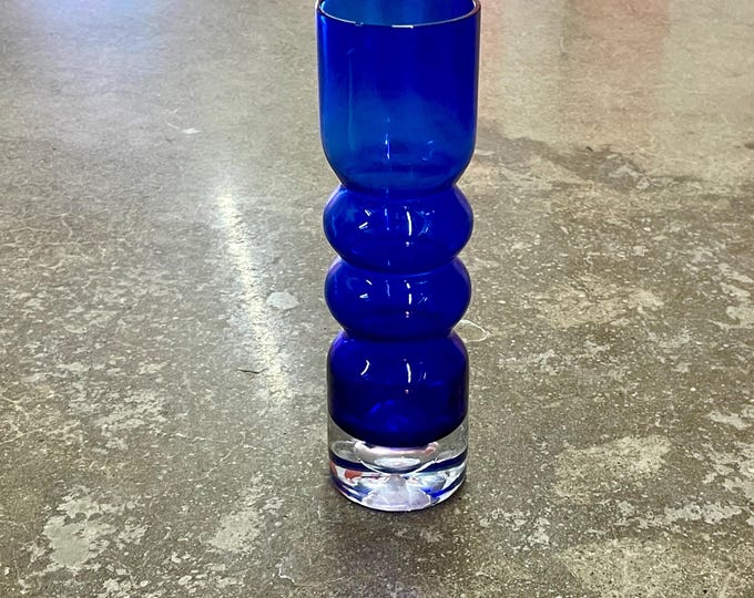 Vintage Aseda Glasbruk Sweden Cobalt Hooped Art Glass Bubble Vase Bo Borgstrom MCM