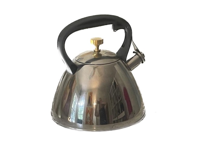 Upmarket Vintage '80s Whistling Tea Kettle - Custom Brass Accent