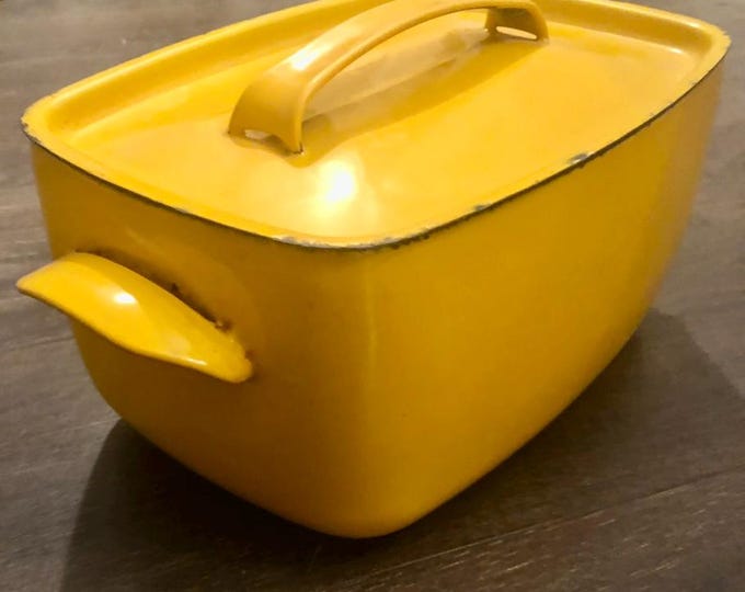 Vintage Yellow Enameled Cast Iron Casserole circa 1970s