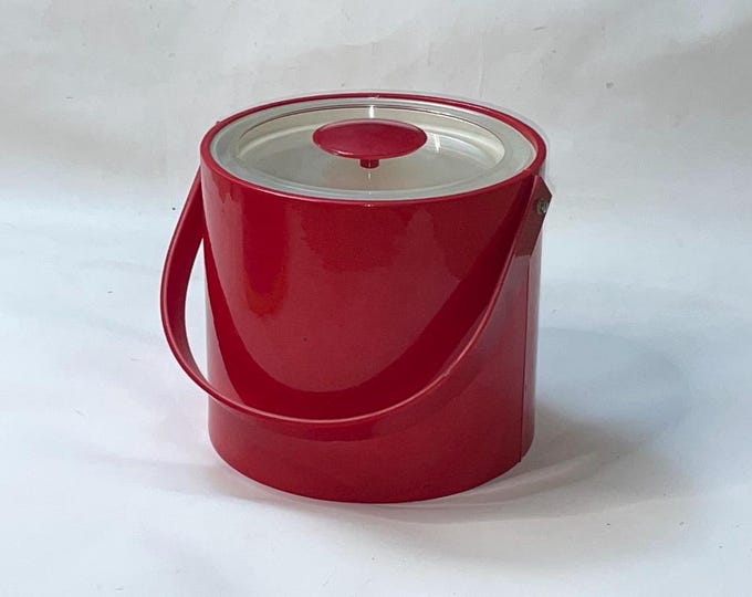 Vintage MCM Ice Bucket, Perspectives by Georges Briard, in Red, circa 1970s
