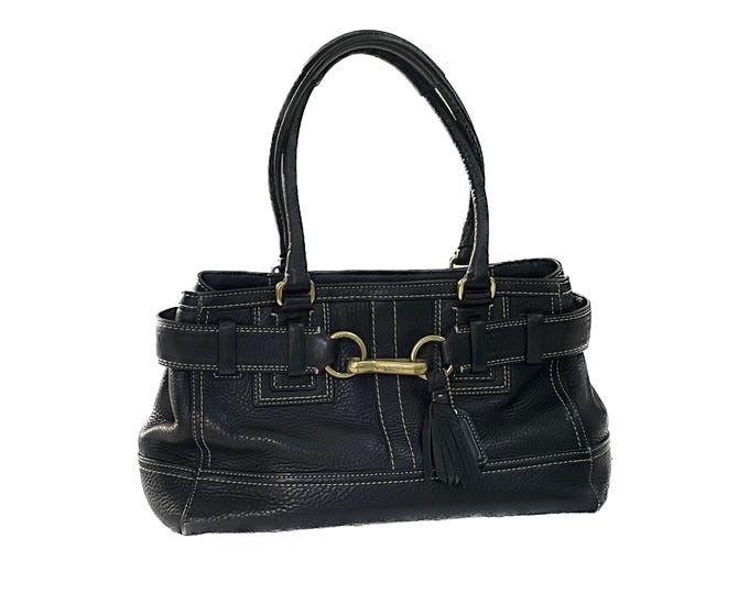 Vintage Coach Hampton Satchel 10212 - Black Pebble Leather - Brass Hardware - Pristine!
