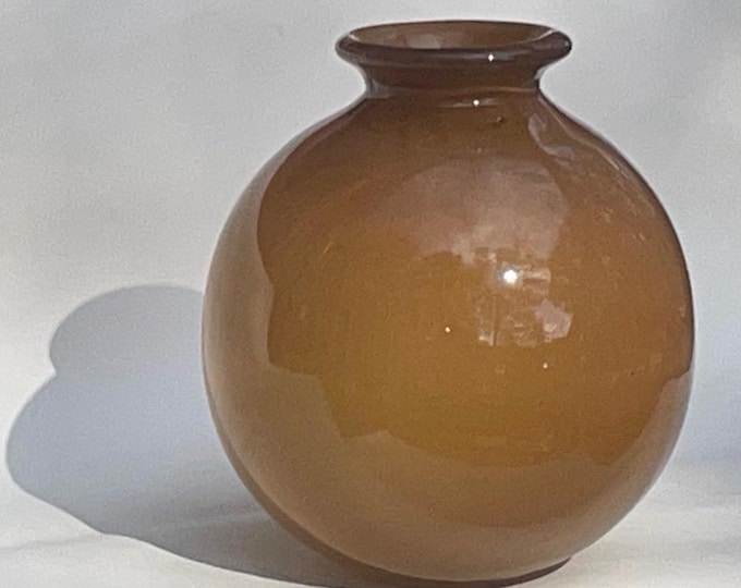 Vintage Hand Blown Bulbous Glass Vase in Butterscotch