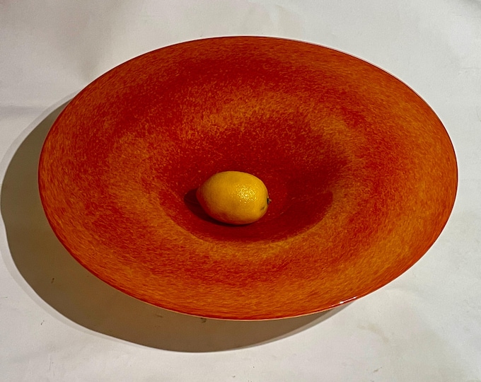 Monumental Vintage Italian Art Glass Bowl - 19" Orange & Amber Cased Glass - Murano Style