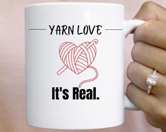 Yarn love mug, yarn love it's real, yarn lovers, knitting lovers, Knitting gift, knitting mug, mug for knitters, crochet mug, knitting