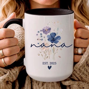 New Grandma Floral Mug: Personalized Grandmother Gift Est. 2025