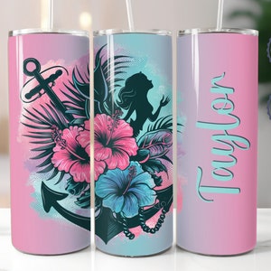 Personalized Mermaid Tumbler: Floral Insulated Stainless Steel Cup