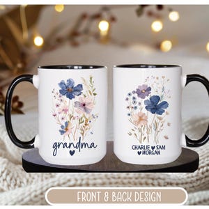 Personalized Grandma Mug, Mother&#39;s Day Gift, Custom Grandkids Name Wild Flower Coffee Mug, Gift for Grandmother, Cup for Nana, Mimi or Gigi