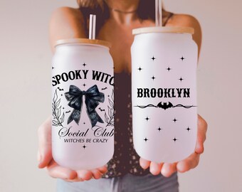Personalized Witch Coffee Cup: Spooky Halloween Frosted Glass Tumbler