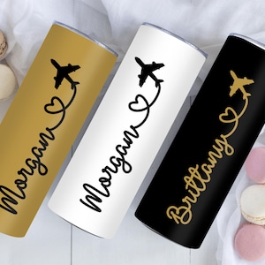 Personalized Flight Attendant Tumbler, 20 oz Stainless Steel Travel Cup, Custom Aviation Gift for Crew, Pilot, Airline Staff, Travel Lover