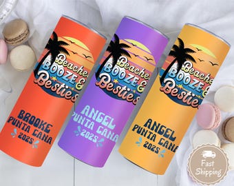Personalized Beach Tumbler: Beaches, Booze & Besties Travel Mug