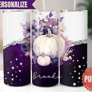 Fall Tumbler - Personalized Pumpkin Tumbler with Name - Hello Fall Travel Coffee Mug with Lids - Autumn Season Tumbler