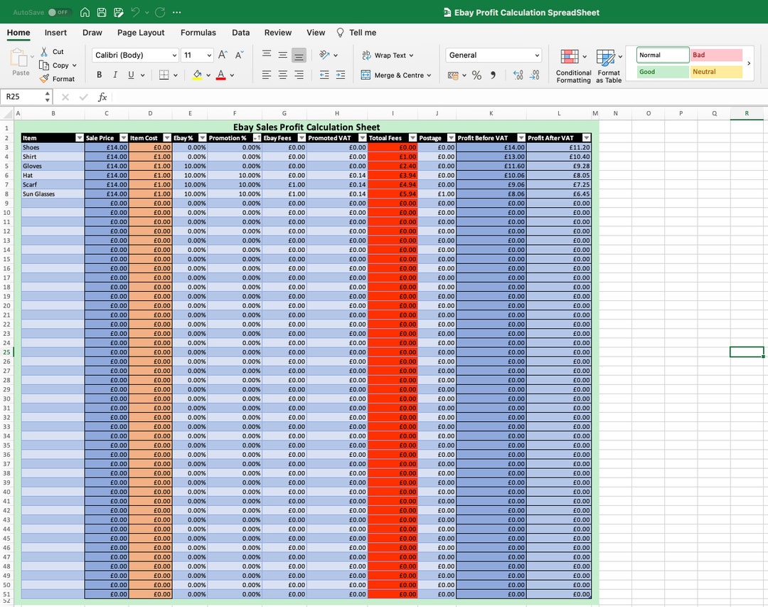 Ebay Profit Calculator Spreadsheet Etsy