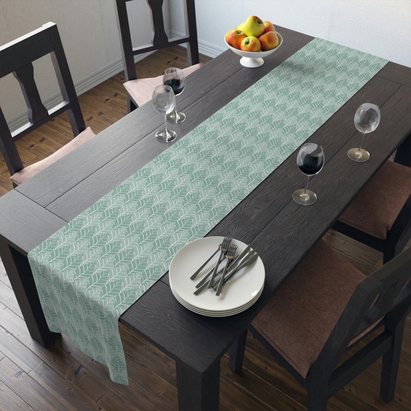 Sage Green Leaf Pattern Table Runner Dining Table Décor Etsy