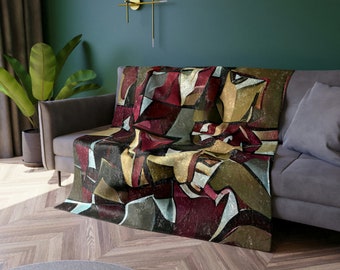 Crushed Velvet Throw Blanket, Abstract Geometric Pattern Cozy Decorative Blanket Gift For Women