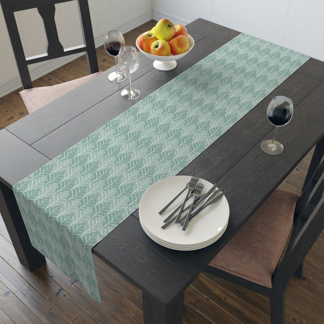 Sage Green Leaf Pattern Table Runner Dining Table Décor - Etsy