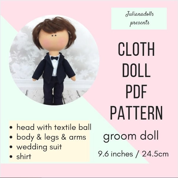 Groom doll PDF pattern textile doll Tilda rag doll sewing pattern soft toy DIY decor wedding decor wedding couple bridal shower decor