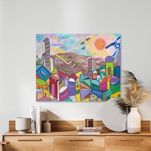 Jerusalem Wall Art, Print On Canvas, Large Judaica Wall Decor, Jewish Home Decor, Jewish Art Gift For Rosh Hashanah