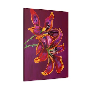 Magenta Flower - Canvas Wall Art, Original Floral Painting, Poster Decor, Modern Home Gift