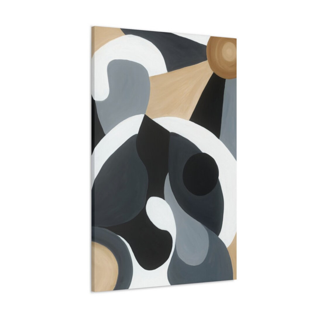 Modern Neutral Abstract Canvas, Minimalist Black White Beige Wall Art ...