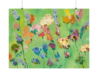 Jardin d'été - affiche d'art mural, peinture florale originale, décoration murale de paysage de jardin
