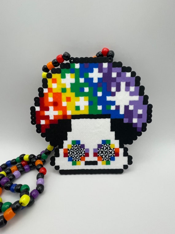Mushroom Trippy Perler Necklace Colorful, Rainbow, Shrooms, Psychedelic  Perler