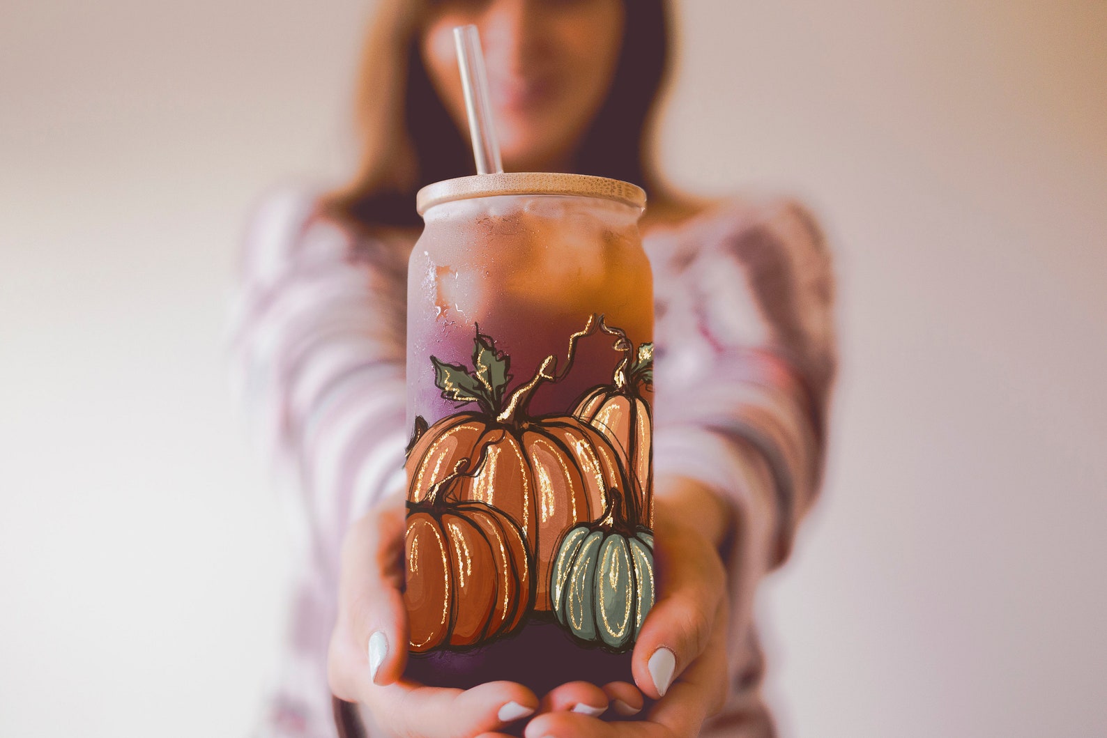 Fall Pumpkin Glass Coffee Cup Pumpkin Glass Iced Coffee Cup Etsy