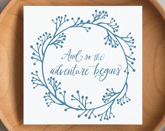 And So The Adventure Begins Printable Wedding Card, Printable Bridal Shower Card, Digital Greeting Card, 5x5 Square Card, Printable Envelope